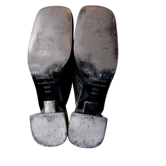 Y2K 90s Etienne Aigner Black Leather Mules Clogs Loafers Sz 8.5 Square Toe - Picture 10 of 13